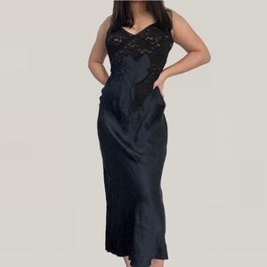 Black lace 100% silk body slip dress